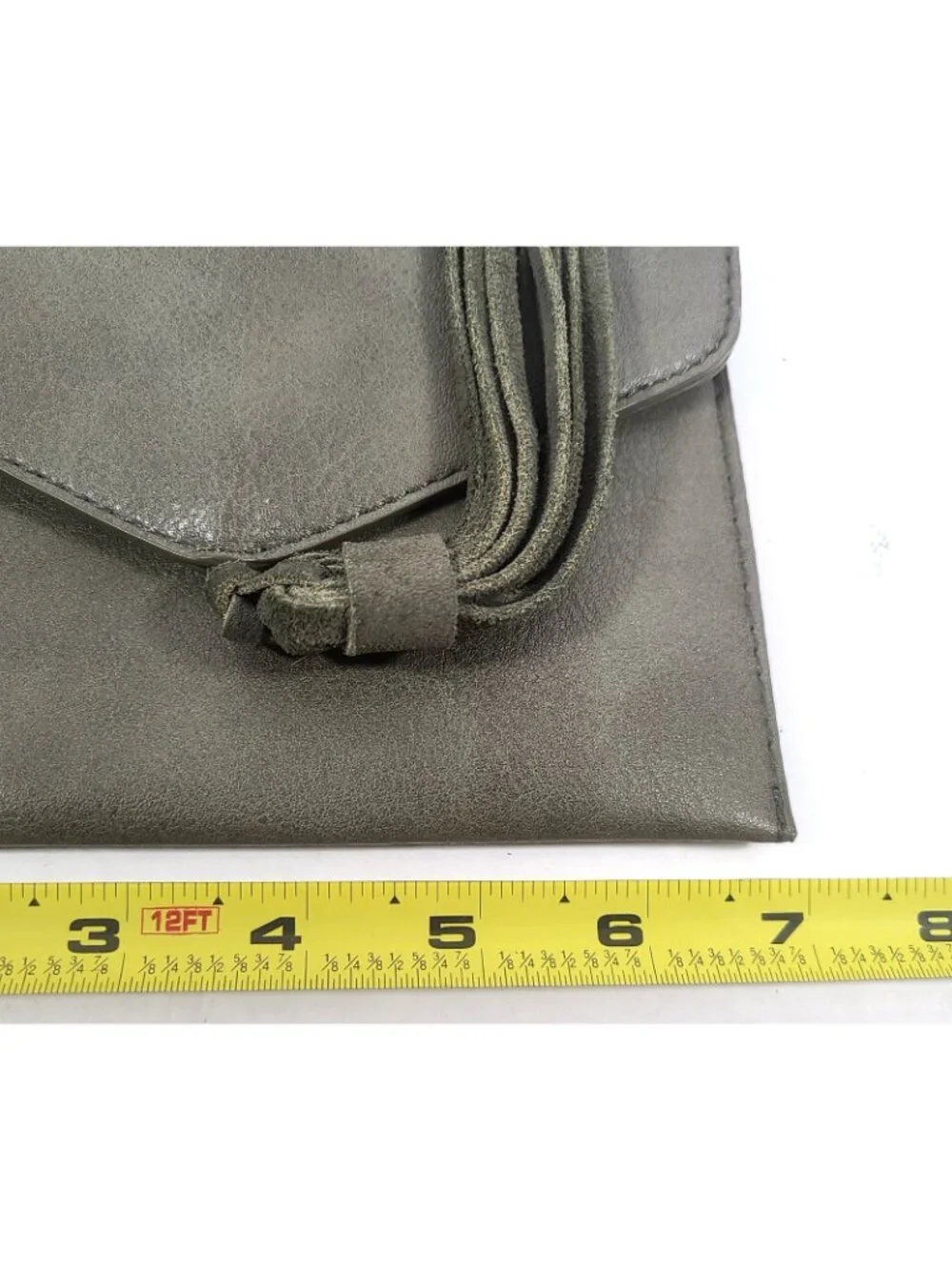 Anthropologie Tassel Envelope Clutch Bag Green Leather Boho Perforated Stitched